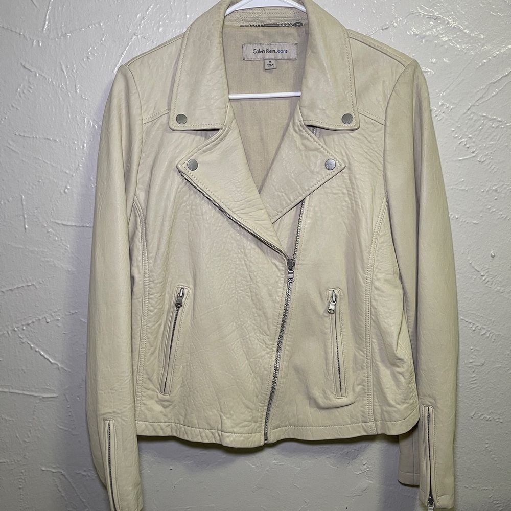 Calvin Klein Jeans Off-White Leather Jacket